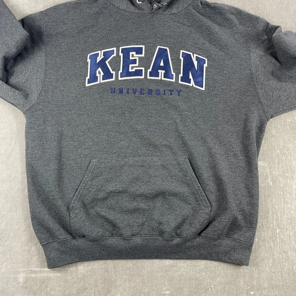 Kean University Champion Mens L Charcoal Gray Hoodie Pullover Applique Logo